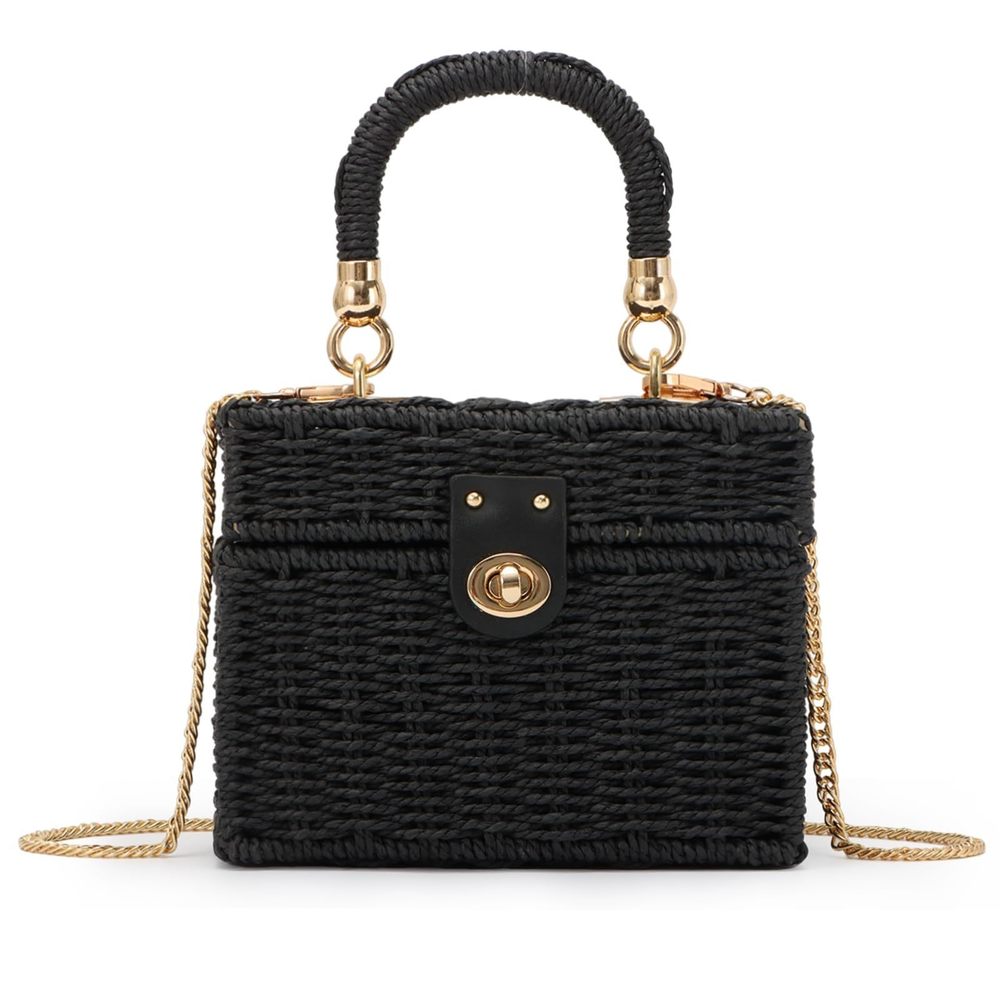 Handwoven Rattan Handbag Beach Straw Tote Bag Square Boho Crossbody :v